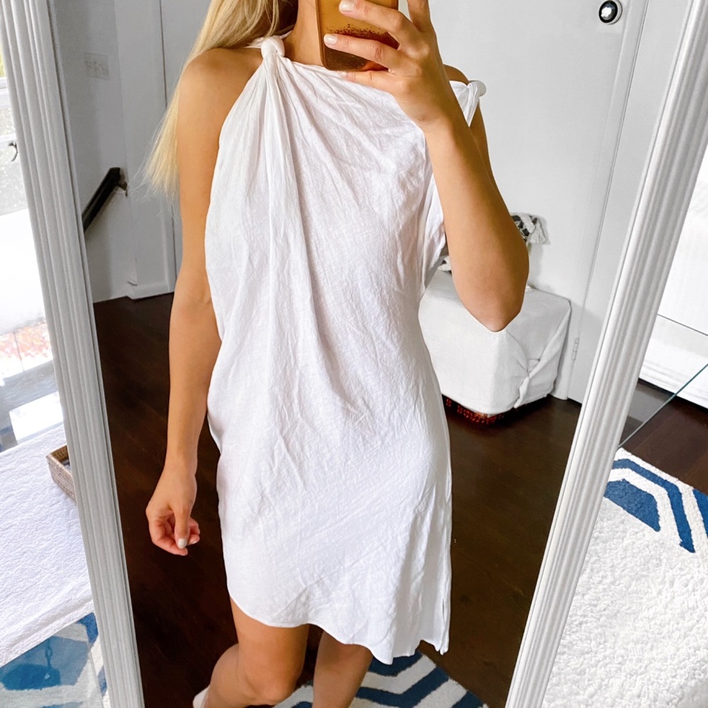 🐚 ZARA BOHO WHITE ASYMMETRICAL LINEN DRESS! - Picture 5 of 16